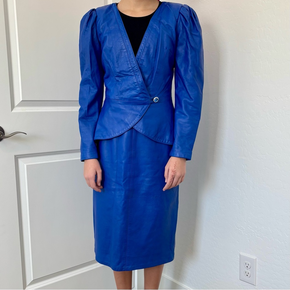 Pierre Cardin Paris VTG 80s Luxury Leather Business Suit, Skirt & Jacket Set